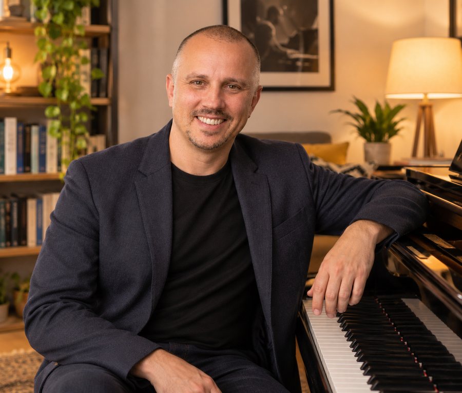 Dima, pianista jazz e insegnante, al pianoforte